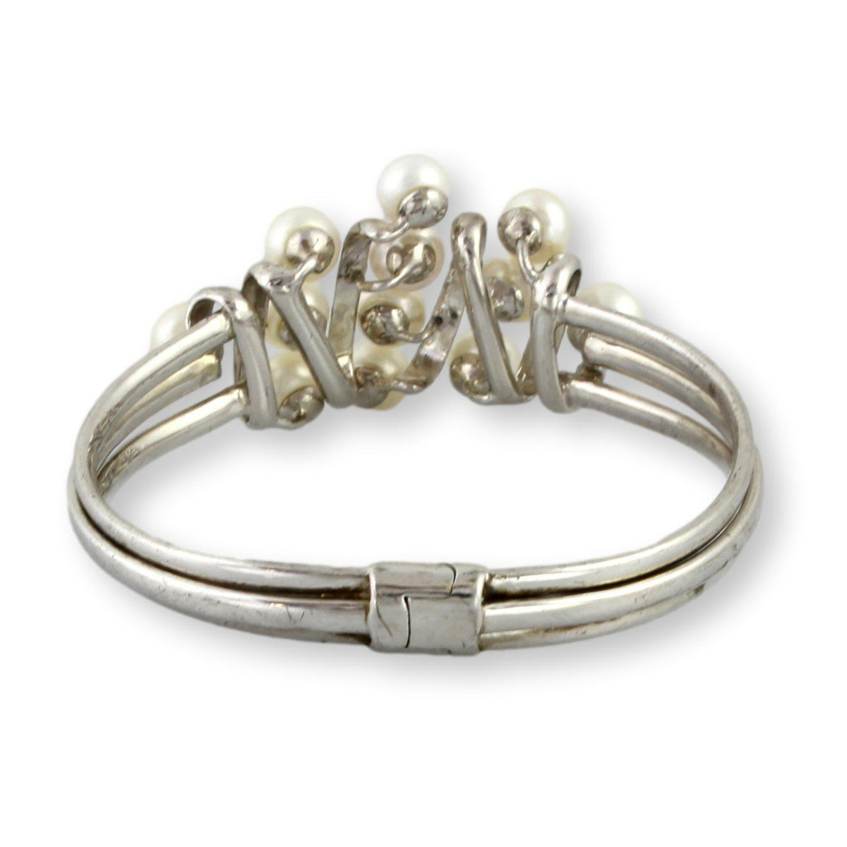 Cultured White Pearl Sterling Silver Clamper Bracelet