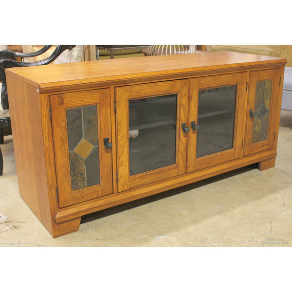 Oak Media Console w/Slate Doors