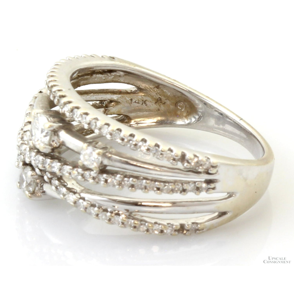 14K White Gold .70ctw Diamond Crossover Vintage Ring