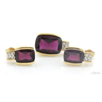 14K Gold Rhodolite Garnet & Diamond Pendant & Earring Set