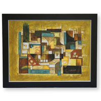 Framed Hand Embellished Oil - Gold Geometric Abstract