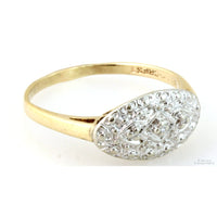 Vintage Two-Tone 10K Gold Art Deco Embossed Oval Face Diamond Ring