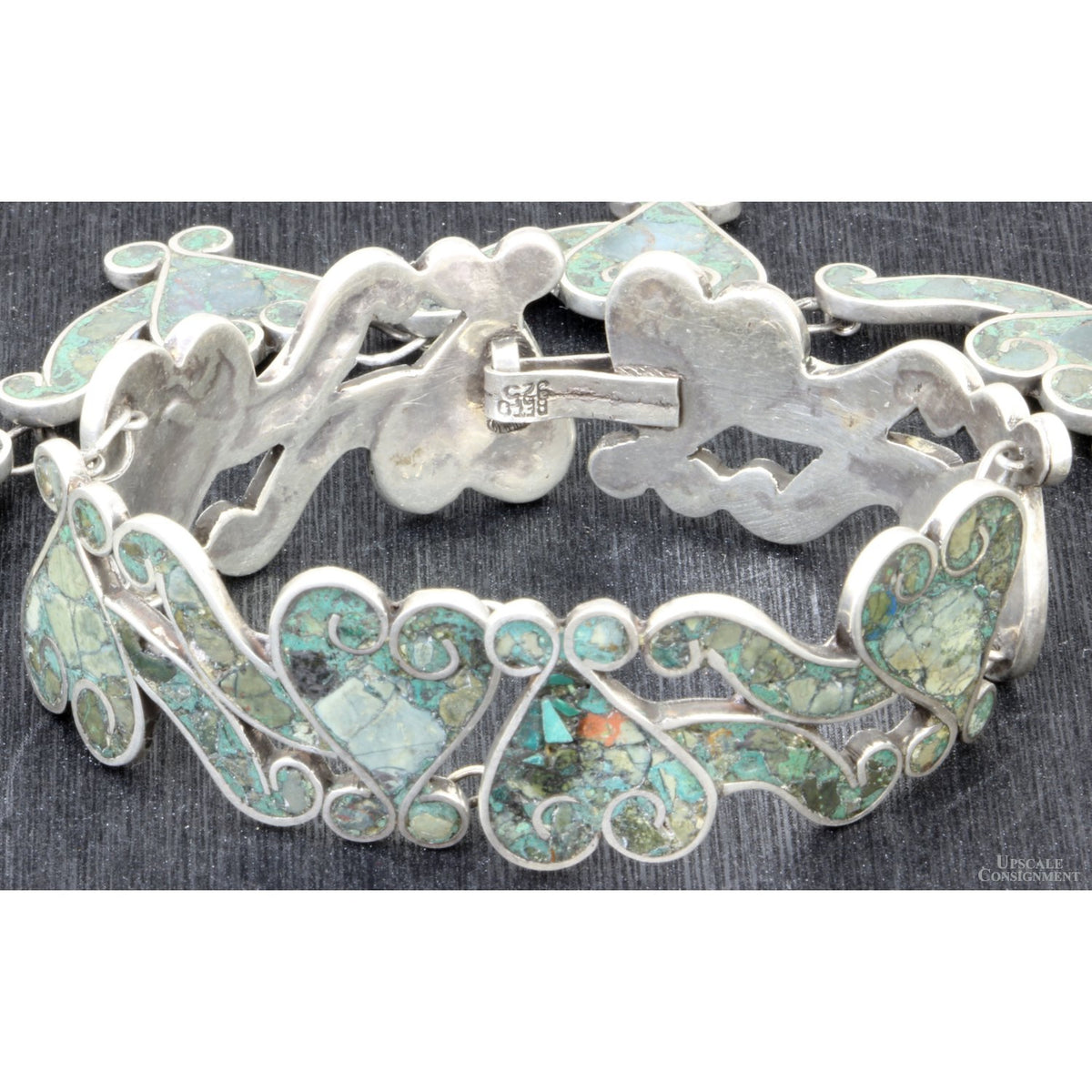 Early 1940s Sterling Silver Inlaid Turquoise Mosaic Set by Beto