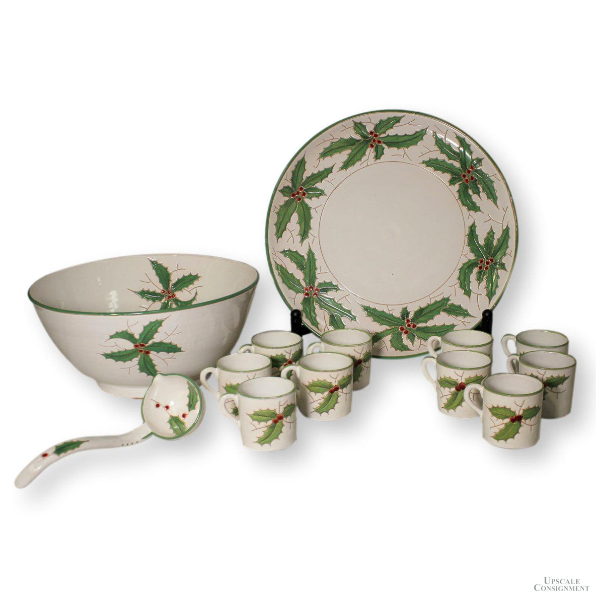 13pc Holly Pattern Italian Earthware Serving Set