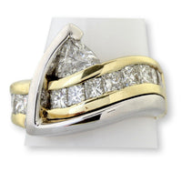 14K Two-Tone Gold 2.16 Carat Diamond Trillion & Princess-Cut Ring