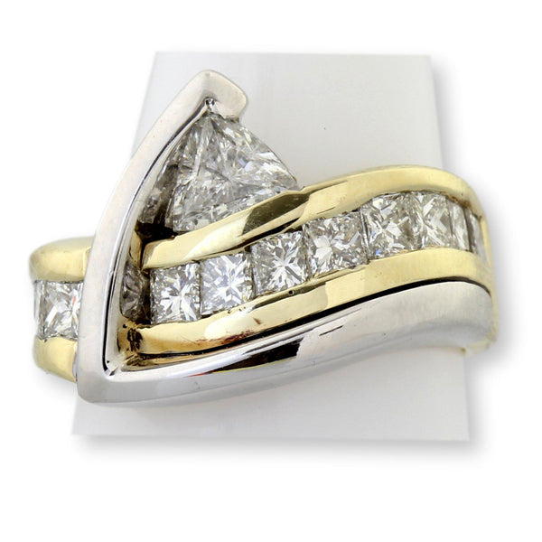 14K Two-Tone Gold 2.16 Carat Diamond Trillion & Princess-Cut Ring