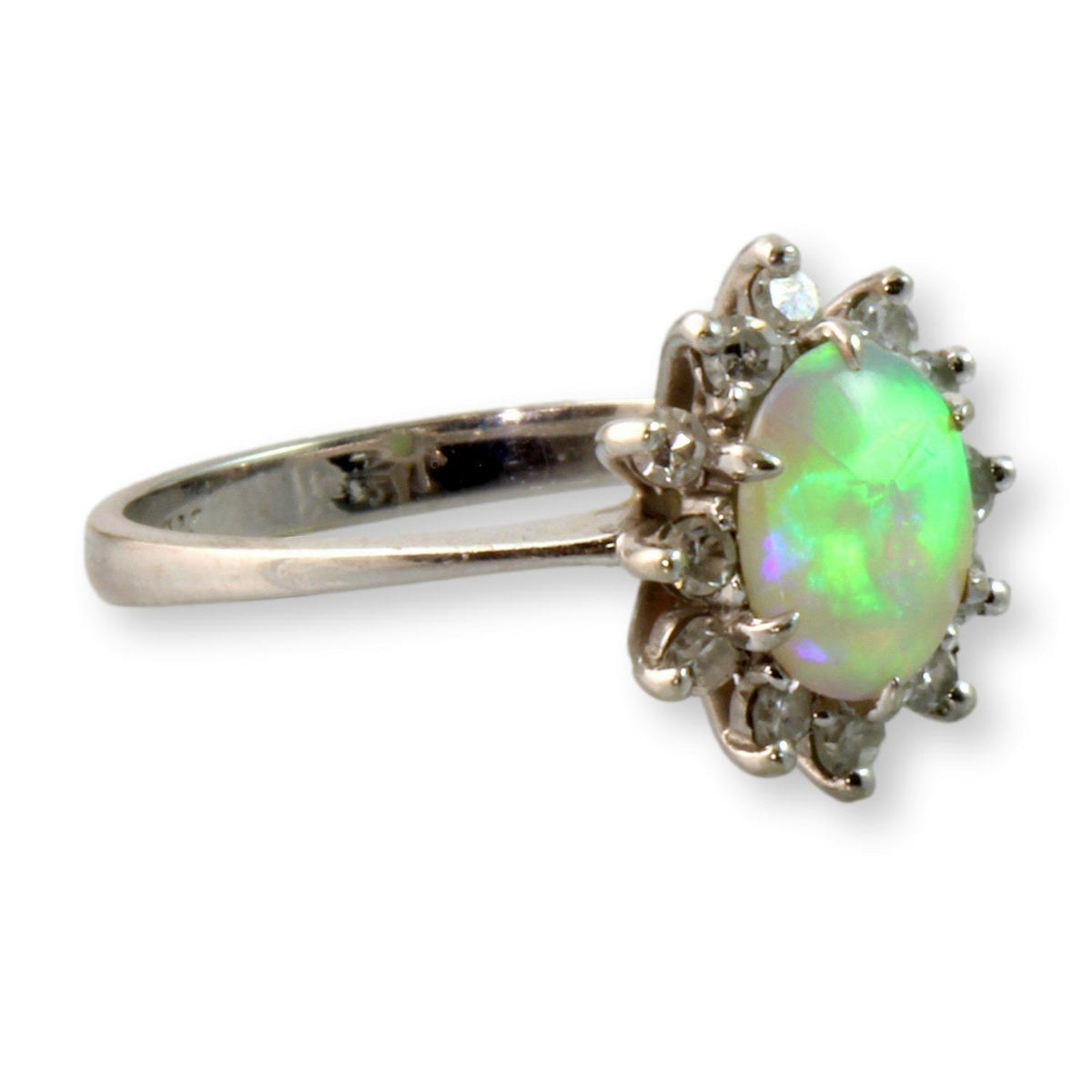 Oval Ethiopian Opal & Diamond Halo 14K White Gold Ring