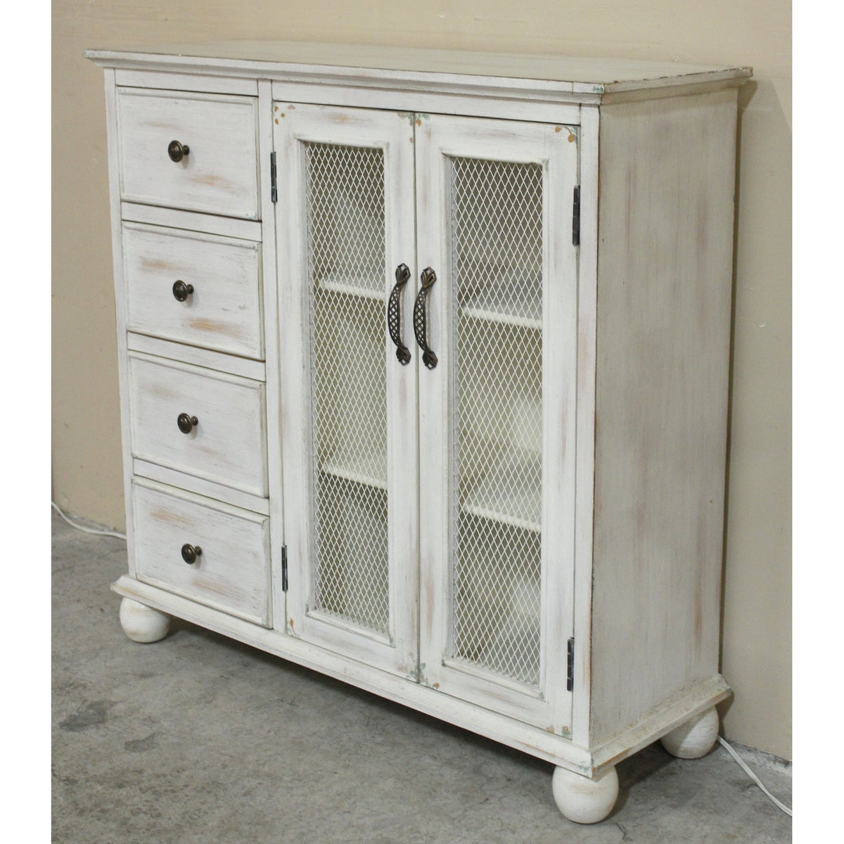 Hand-Rubbed Whitewash Narrow Cabinet w/Drawers