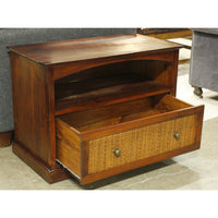 Pier 1 Imports Dark Finish Pine & Wicker Media Console
