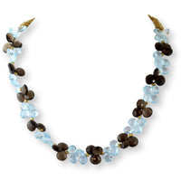14K Gold Blue Topaz Smoky Quartz Teardrop Bead Necklace