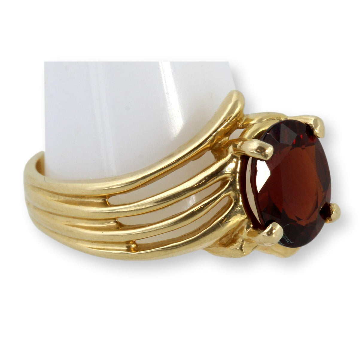 1.6ct Oval Deep Red Garnet Gemstone 14K Yellow Gold Ring