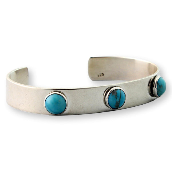 Sterling Silver Three-Stone Turquoise Cabochon Cuff