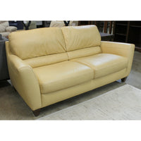 Natuzzi Cream Yellow Leather Apartment Sofa