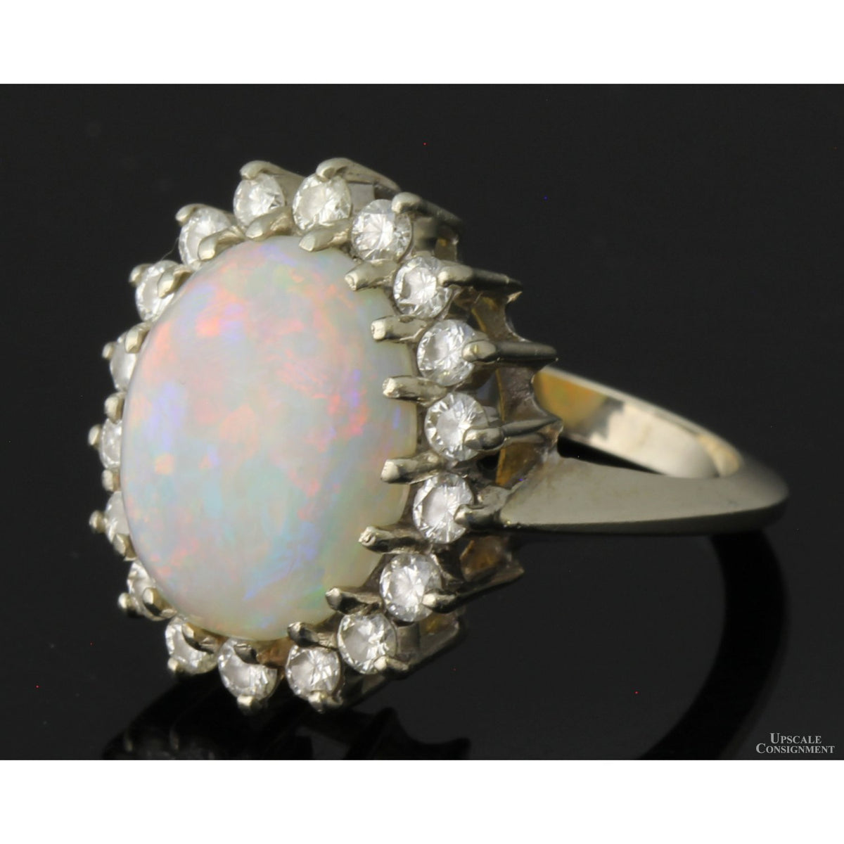 10.04ct Opal & 1.0ctw Diamond Halo 14K White Gold Ring