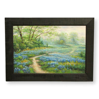 Framed Original Oil Green Path Blue Flowers