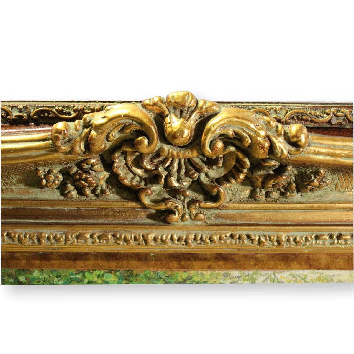 Framed Original Oil - River in Lush Green Forest