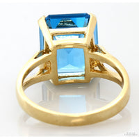 14K Gold Ring | 7.89 Ct Emerald-Cut Swiss Blue Topaz | Eye-Clean Blue Topaz