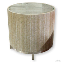 Whitewash Oak Cylinder End Table w/Glass Top