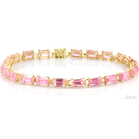 10K Gold Emerald Cut Pink Cubic Zirconia Link Bracelet