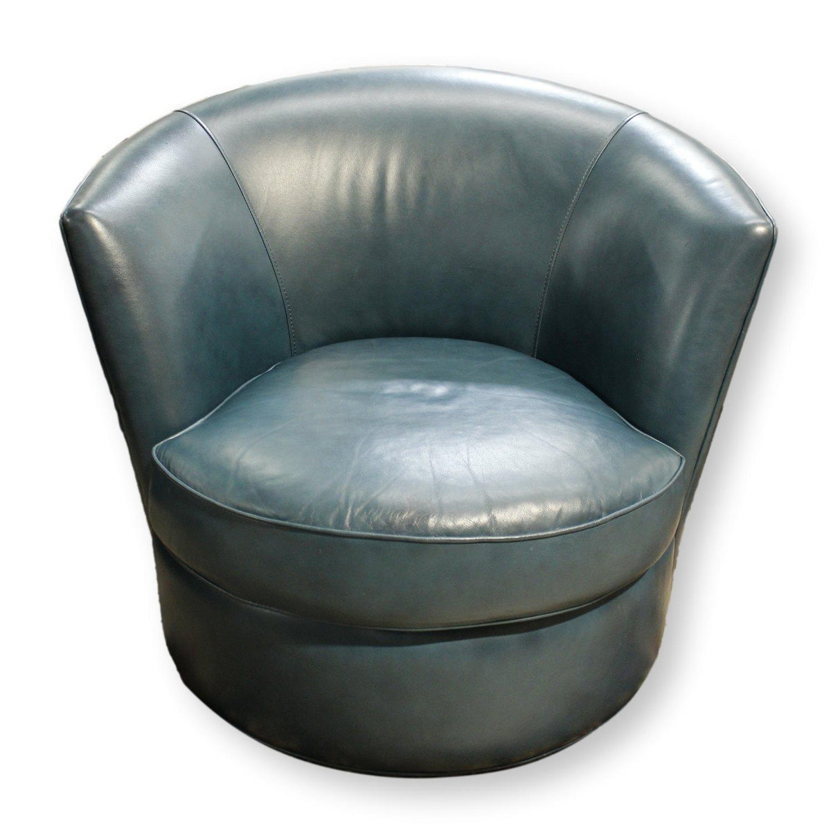 Bradington Young Teal Blue Leather Swivel Chair