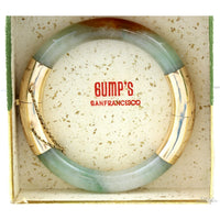 Gump's Jadeite Hinged Bangle Engraved 14K Gold c. 1970-1980