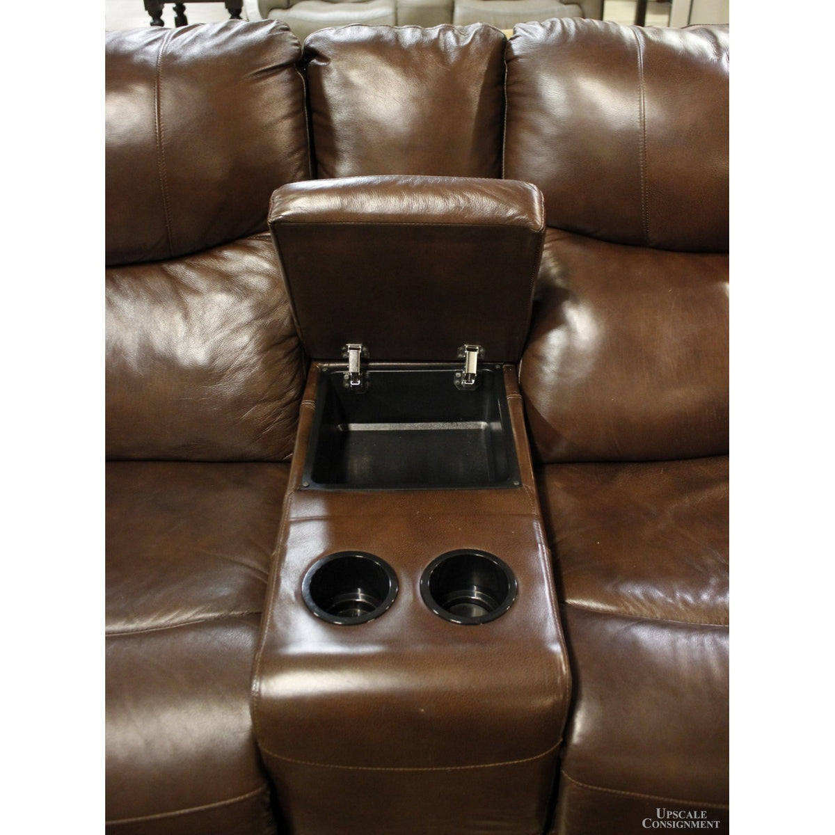 Parker Furniture Brown Leather Dual Reclining Loveseat