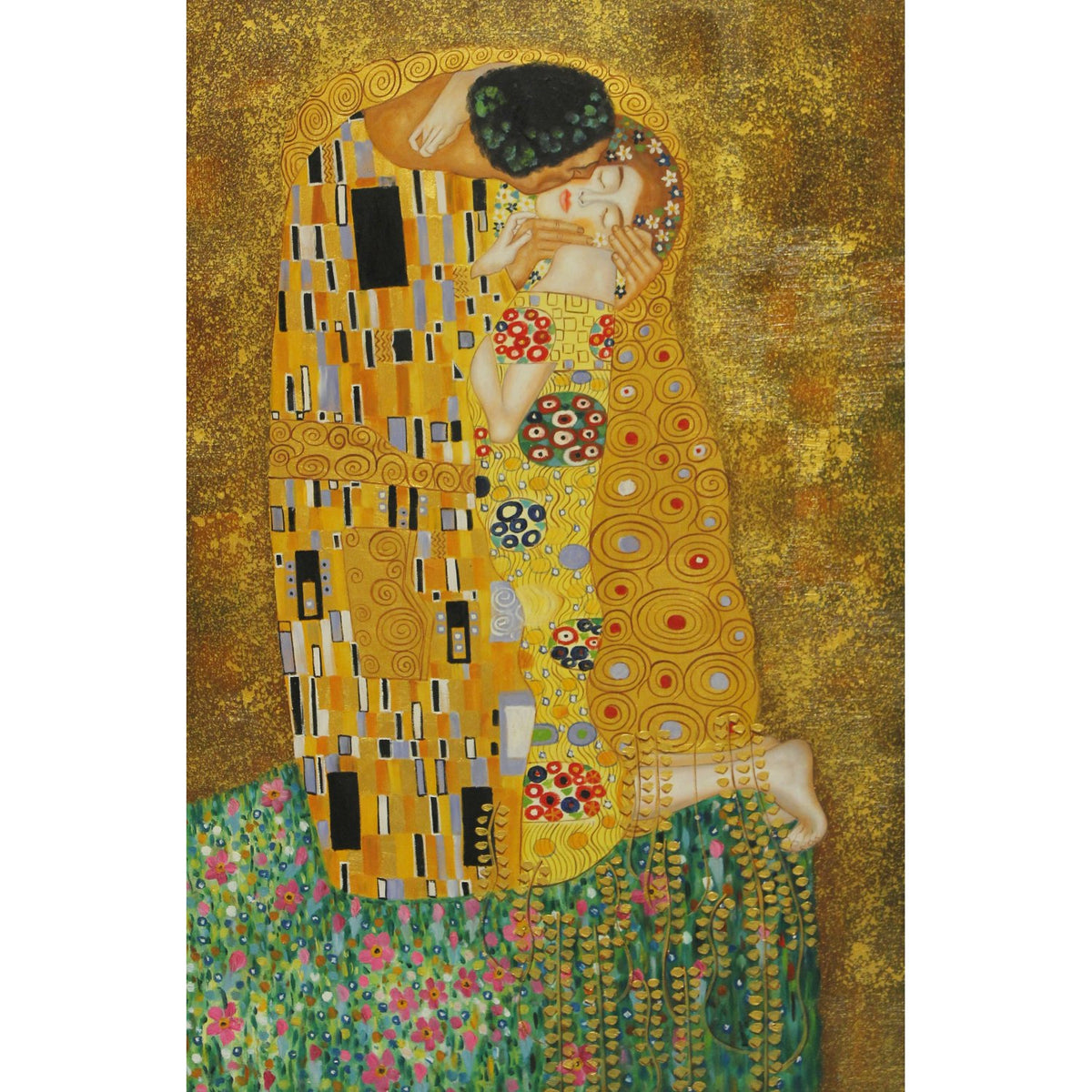 Framed Hand Embellished Oil Reproduction of Gustav Klimt's 'The Kiss'