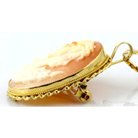 Italian 18K Yellow Gold Carved Shell Cameo Brooch Pendant