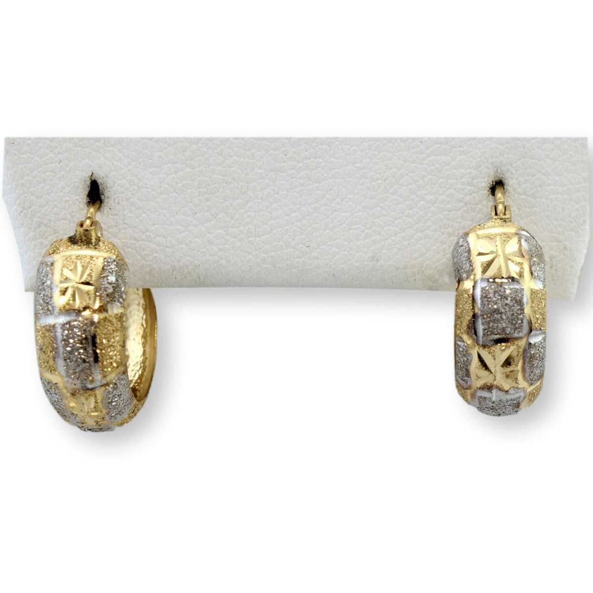 Diamond-Cut Star Design Hoop Earrings |14K Two-Tone Gold