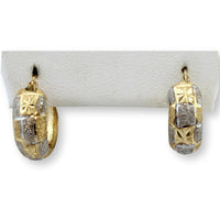 Diamond-Cut Star Design Hoop Earrings |14K Two-Tone Gold