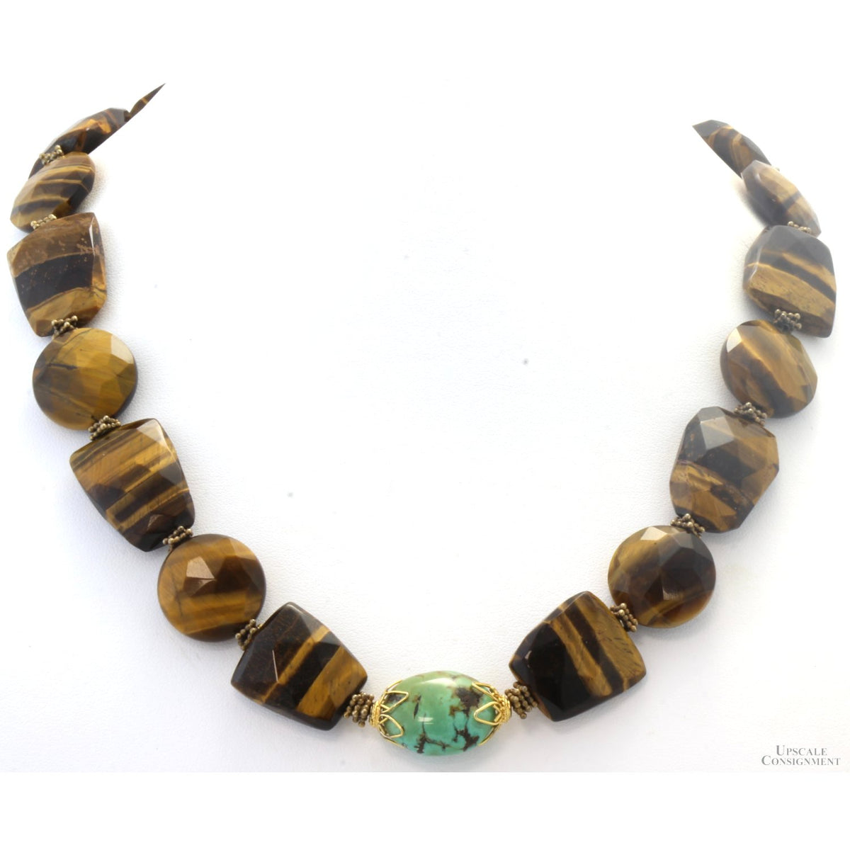Vintage Tiger's Eye & Turquoise Necklace | Sterling Silver 20"