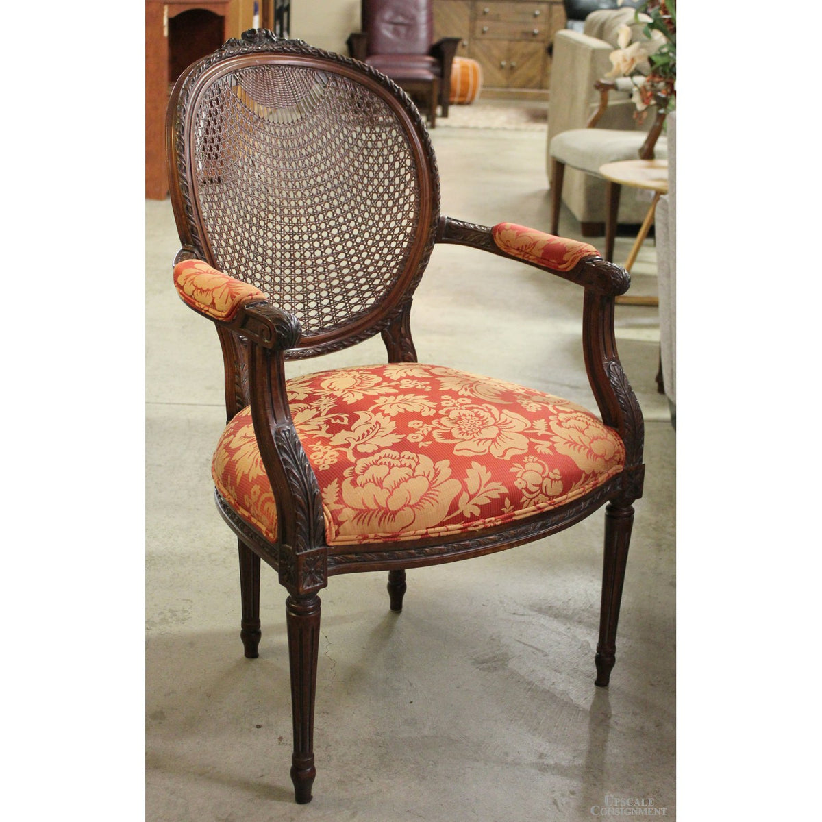 Fairfield Medallion Cane Back Fauteuil Accent Chair w/Ottoman