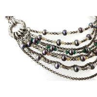 Stephen Dweck Multi-Strand Sterling Silver Necklace with Gray Pearls & Mixed Gemstones