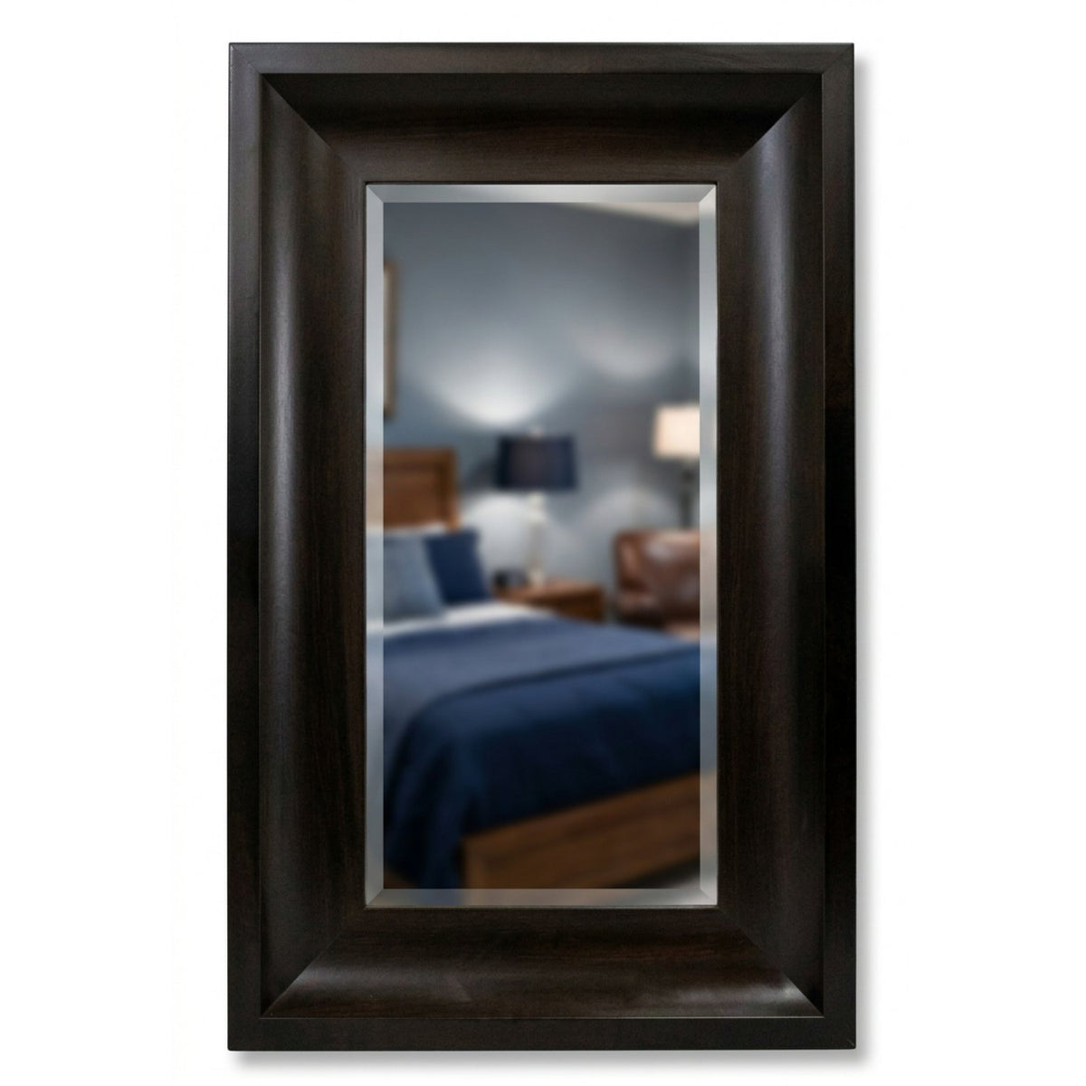Walnut Finish Beveled Wall Mirror