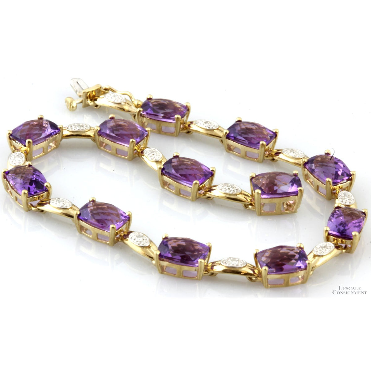 8.52ctw Amethyst & Diamond 10K Yellow Gold Link Bracelet