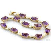 8.52ctw Amethyst & Diamond 10K Yellow Gold Link Bracelet