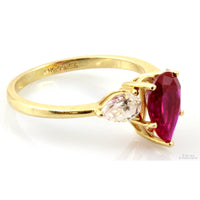 14K Yellow Gold Red Pear-Shaped CZ & Colorless CZ Accent Stone Ring