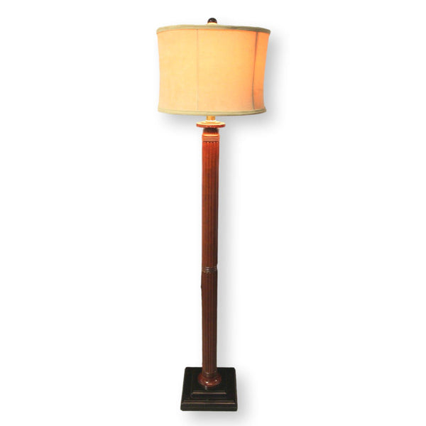 Reeded Column Floor Lamp w/Tan Suede Shade