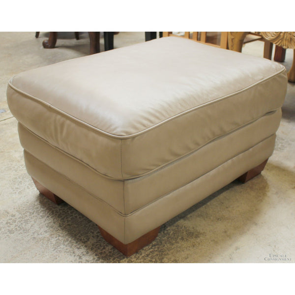Taupe Leather Ottoman