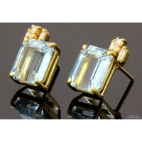 6.56ctw Light Blue Aquamarine .18ctw Diamond 18K Gold Earrings