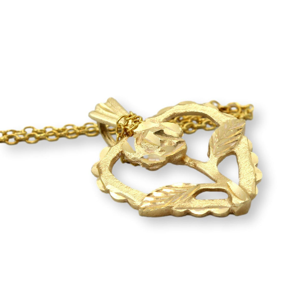 14K Gold Rose-Accented Heart Pendant & Gold Vermeil Chain