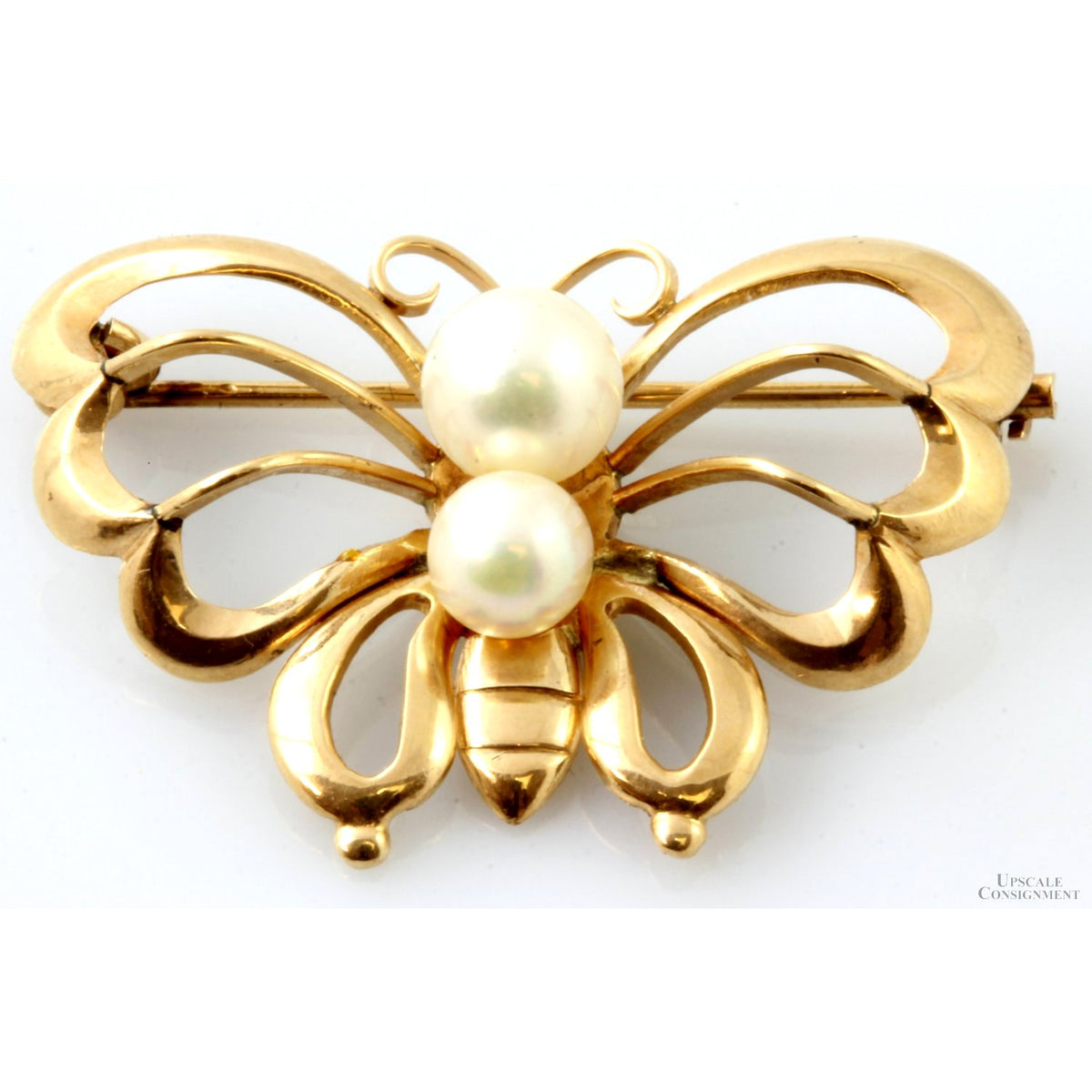 Cultured Freshwater Pearl 14K Yellow Gold Butterfly Brooch