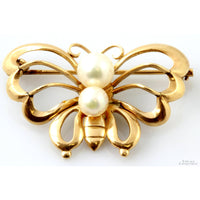 Cultured Freshwater Pearl 14K Yellow Gold Butterfly Brooch