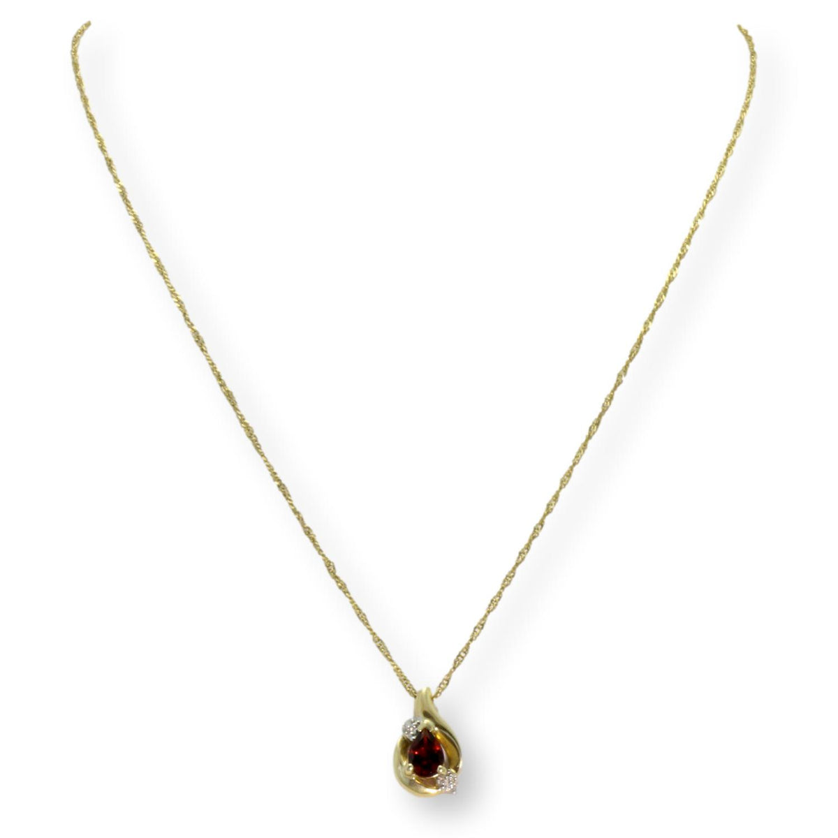 Pear Brillant Garnet Diamond 10K Pendant & 14K Chain