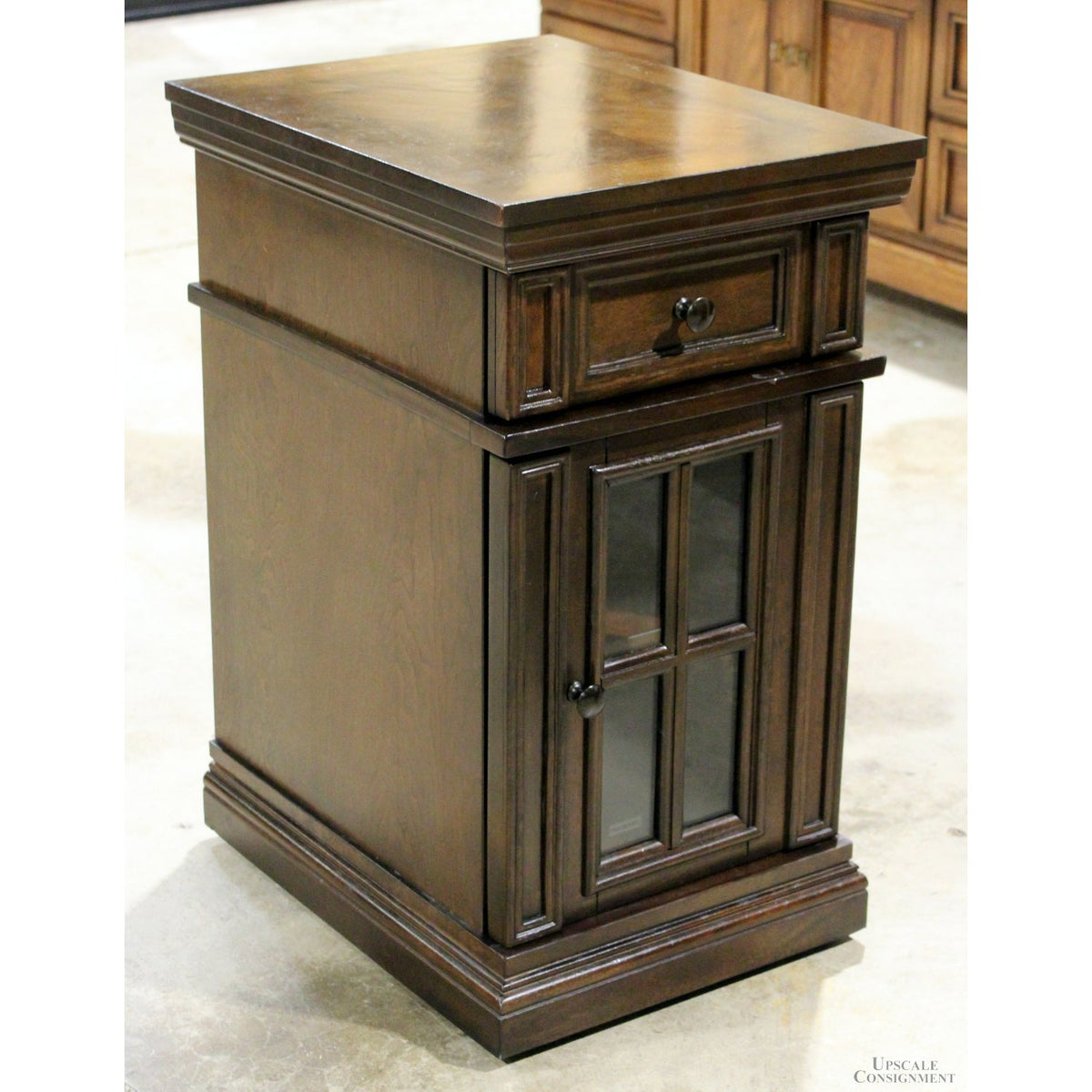 Mahogany Nightstand with Glass Door