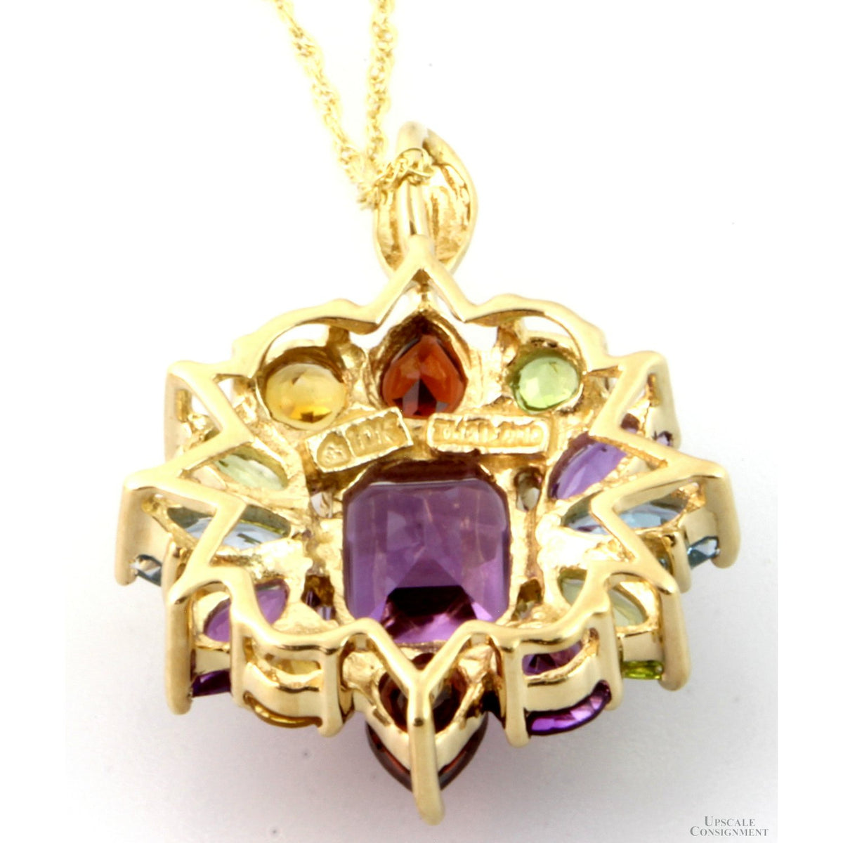 Multi-Gemstone Rainbow 10K Yellow Gold Pendant & Chain