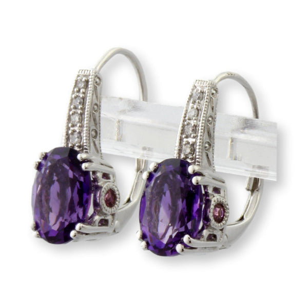 3.20ctw Amethyst Pink Topaz  & Diamond 14K Gold Earrings