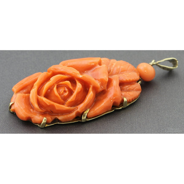 Coral Pendant in 14K Gold w/Natural Momo Coral Rose