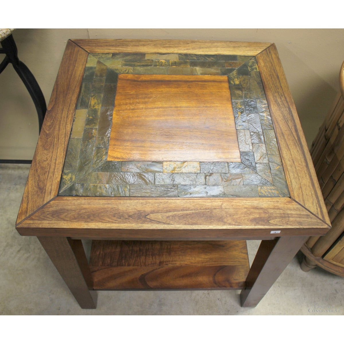 Rustic Slate Top End Table