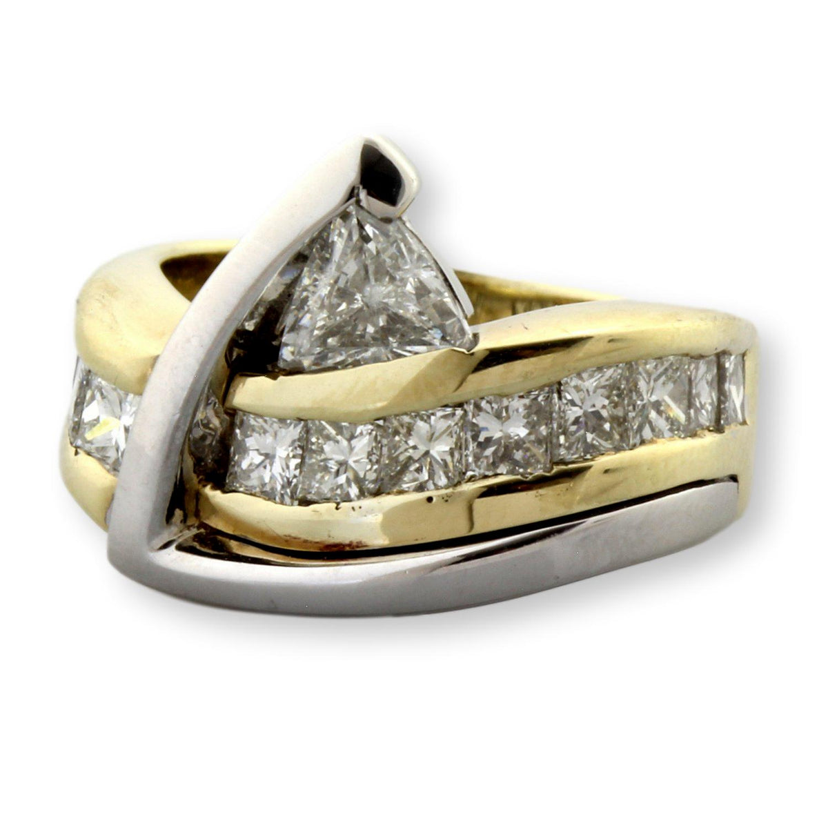 14K Two-Tone Gold 2.16 Carat Diamond Trillion & Princess-Cut Ring